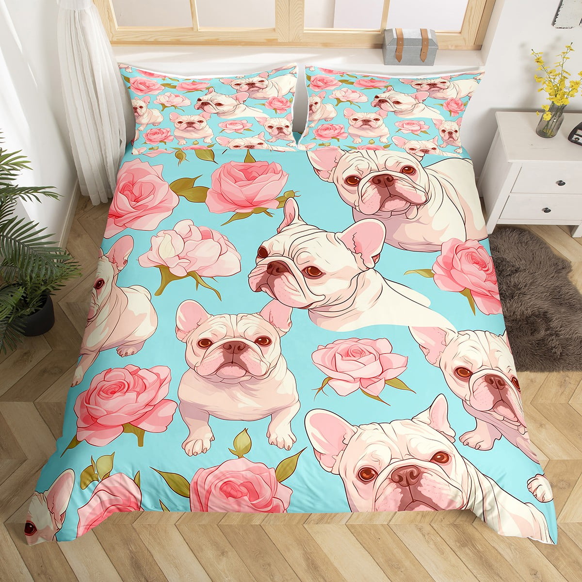 

Comforter Adorable Pink Christmas Bedding Set With Cartoon Pug Dogs In Santa Hats Suitable Children Kids And Adults Soft Warm Comforter (quilt)-EU Single(135*200cm)3pcs