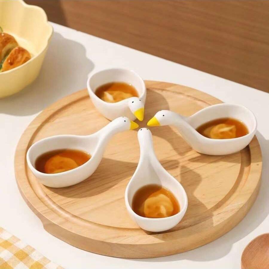 1pc Ceramic Sauce Plate Swan Shaped Seasoning Plate Kitchen Canteen Flavor Chili Mustard Salad Plate Hot Pot Dipping Plate