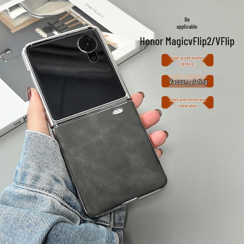 Custodia in Pelle per Honor Magic V Flip2: Cover Integrale, Galvanizzata, Guscio Protettivo, Design Business di Alta Gamma