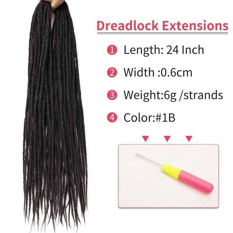 24' Dreadlocks Extensions Crochet Hair for Women 10 Strands Handmade Crochet Hair Braids 0.6cm Hippie Double Ended Dreadlock