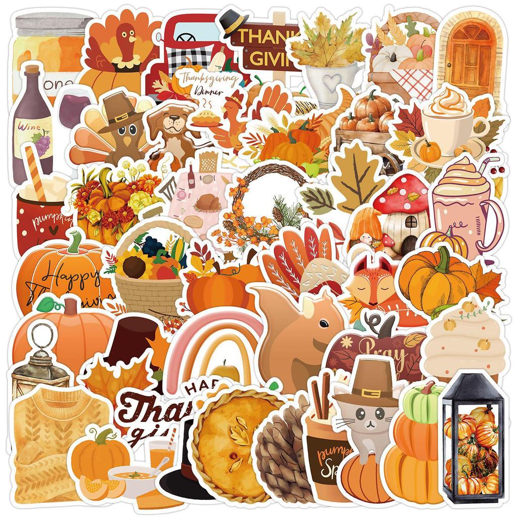 Thanksgiving Holiday Doodle Waterproof Stickers – 50 Sheets for Water Bottles & Computers