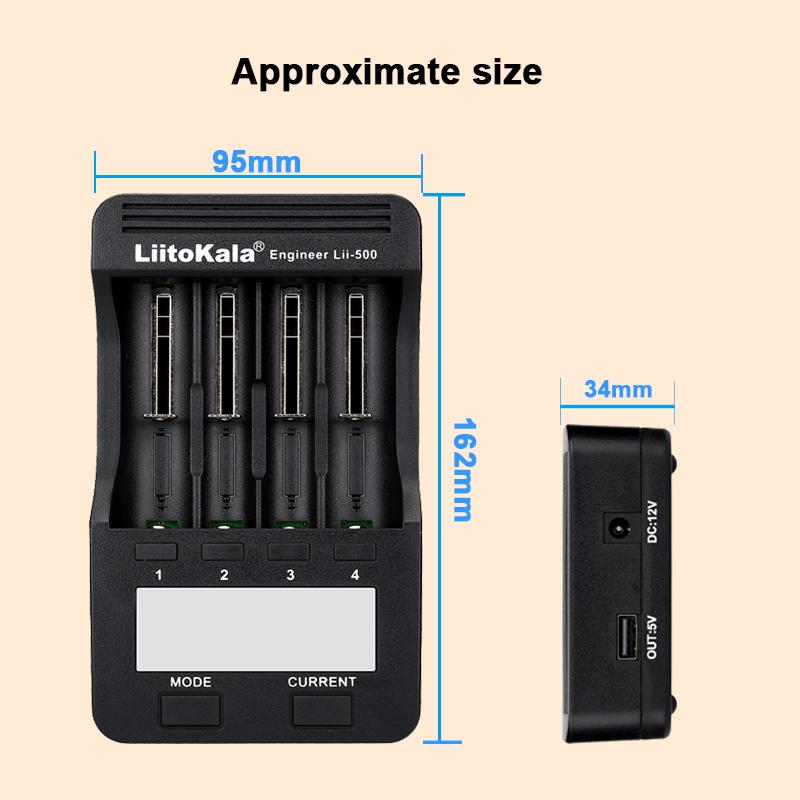 LiitoKala Lii-500 Smart Charger for 18650/26650/AA/AAA/Ni-MH/Li-ion, LCD Display, Capacity Tester, Independent Slots, Protection