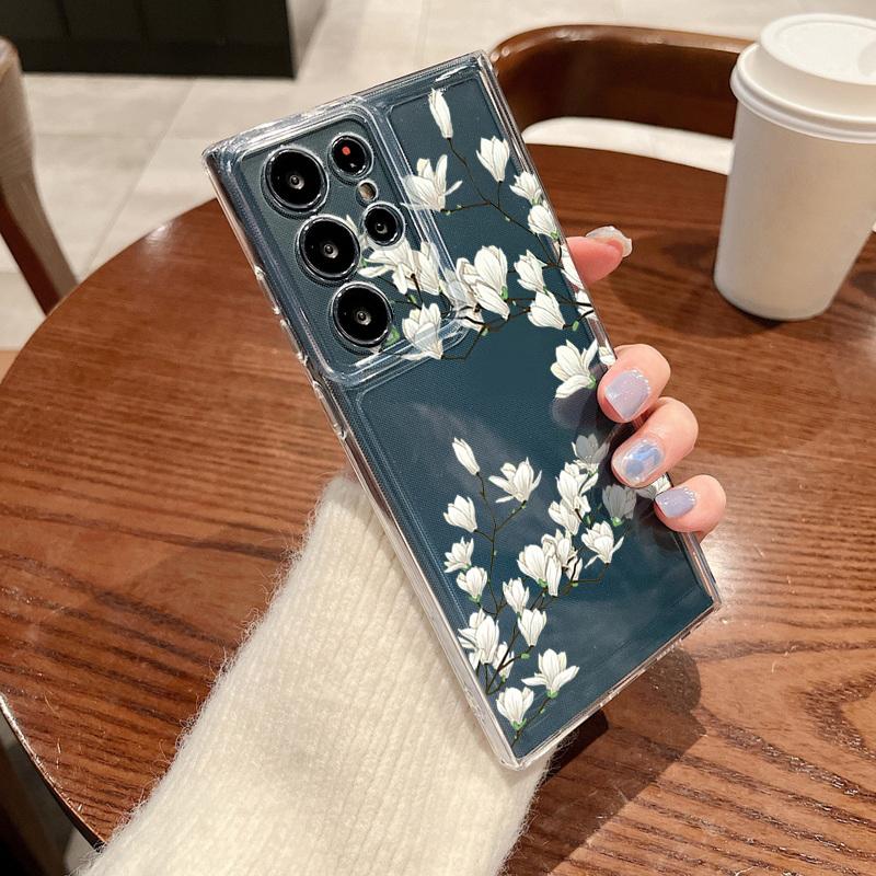 

Flower Leaf Patterned Phone Case For Samsung Galaxy S26 S25 S24 S23 Ultra S22 Plus S24 S21 FE S25 Edge Clear Silicone Soft Cover Galaxy S26
