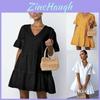Robe smock élégante pour femmes à col en V uni avec coupe ample et manches courtes