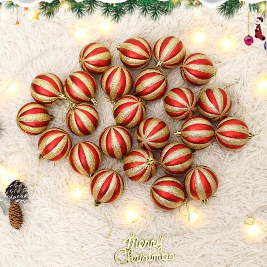 24 Pcs Red And White Christmas Ball Ornaments 2.36 Inch Shatterproof Plastic Glitter Candy Cane Balls Christmas Tree Ornaments
