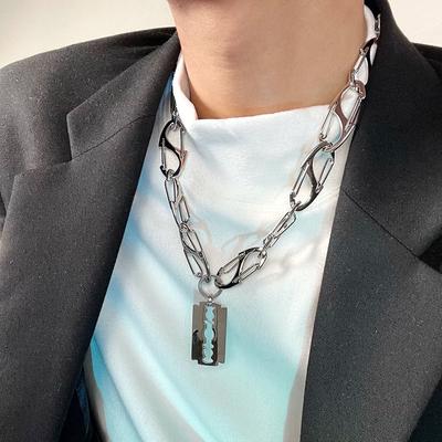 Guochao Necklace Tide Hip Hop Men'S And Women'S Accessories Couple Blade Razor Titanium Steel Pendant Item Personality Cool