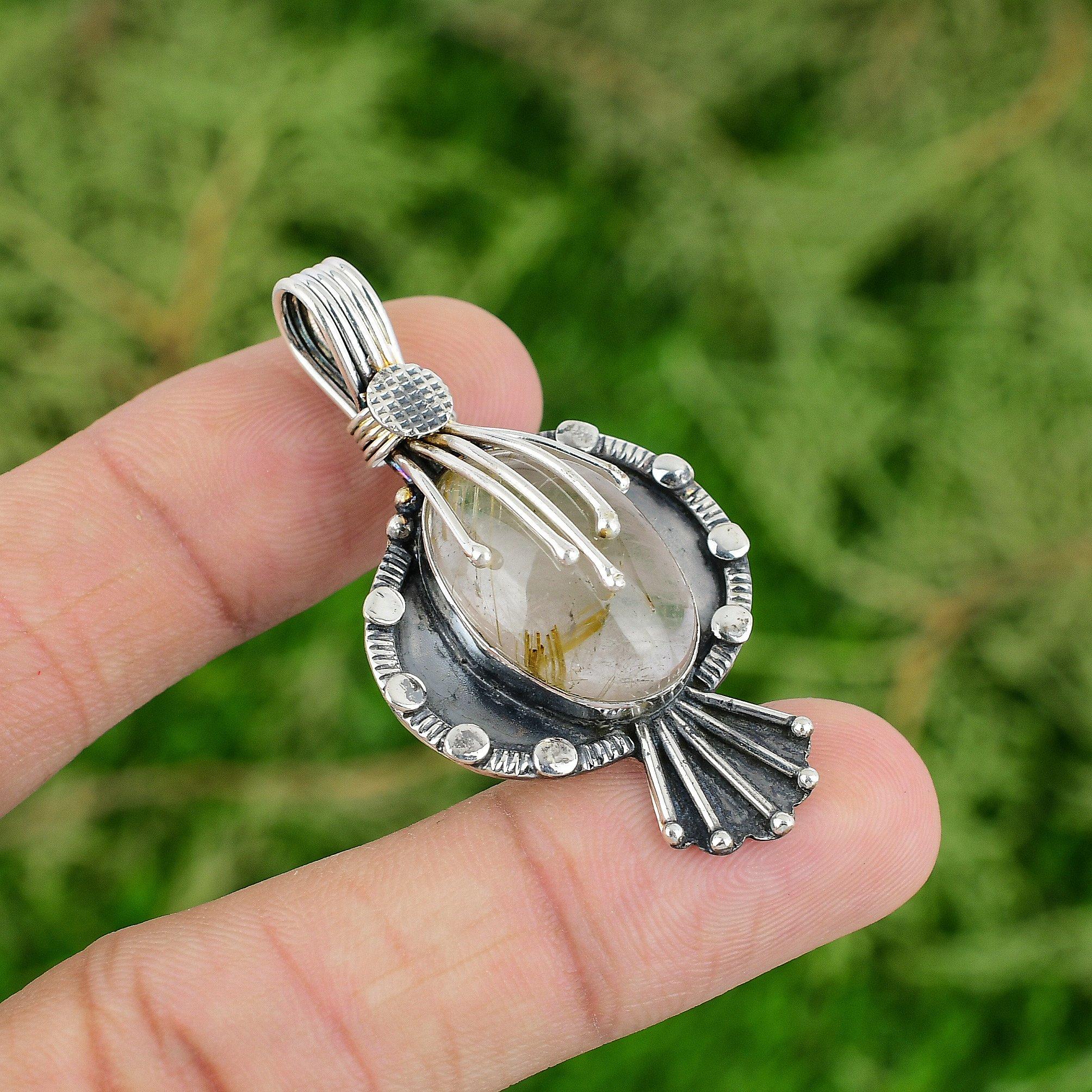 

Подвеска с золотым рутилом, серебро 925 пробы, подвеска новейшего дизайна, ювелирное изделие ручной работы, подарки для жены