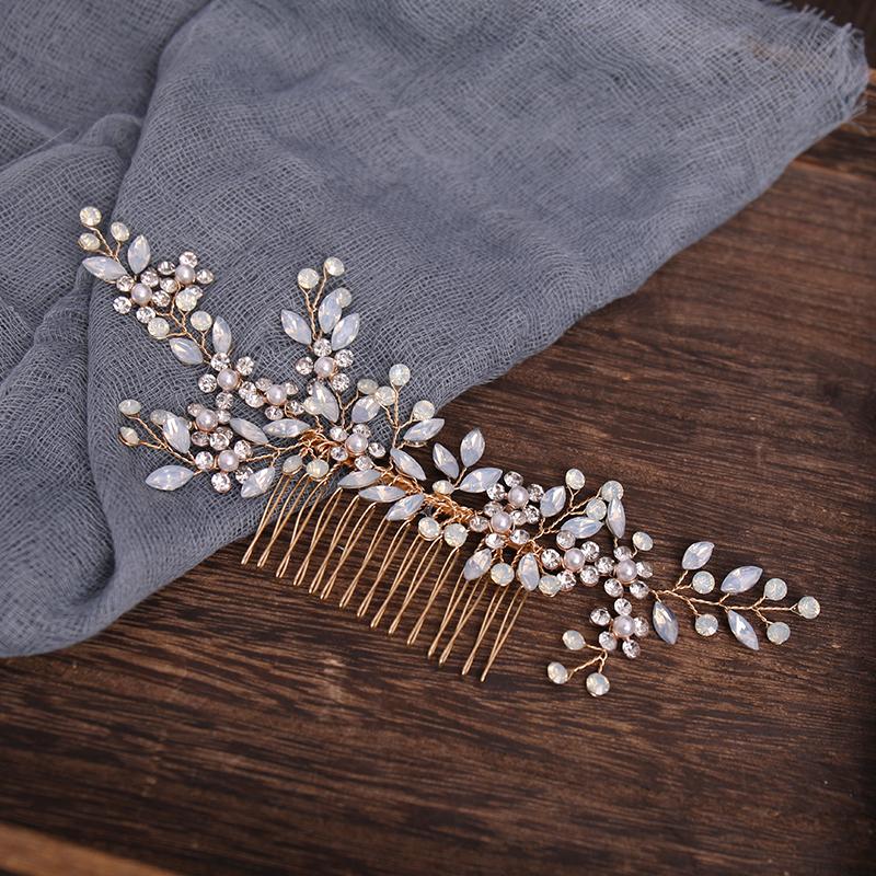 Bride Combs Silver Rhinestone Flower Headdress Gold Crystal Hair Dress Wedding Accessories Bridesmaid Headband Gift Headwear