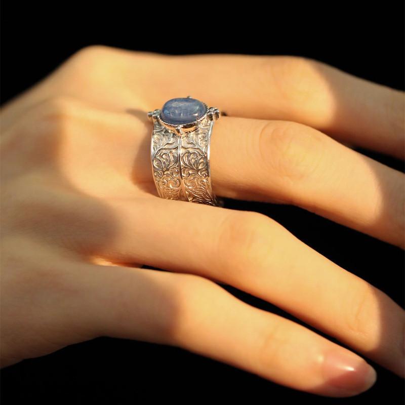 Blue Crystal Luxurious Copper Ring For Women With Unique Adjustable Band Wide