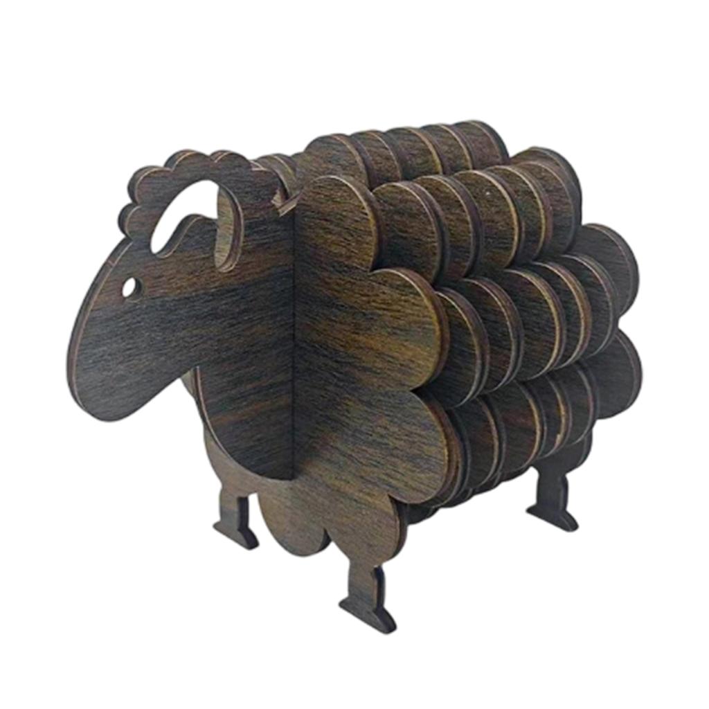 Wooden Sheep Coaster Set with Holder 6 Piece Absorbent Drink Coasters for Table Protection and Decoration