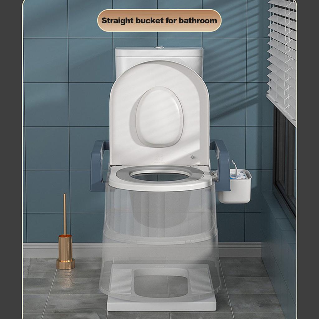 Bedside Commode Toilet Detachable Armrests Soft PU Cushioning Non Slip Dual Cover Bedside Potty with Solid Hollow Bucket for Adults Blue
