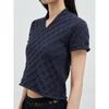 Anggae Cable Slit Neck Shortsleeve Pullover Navy