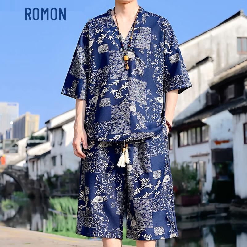 

Romon Men s New Chinese Style Linen Floral Set L