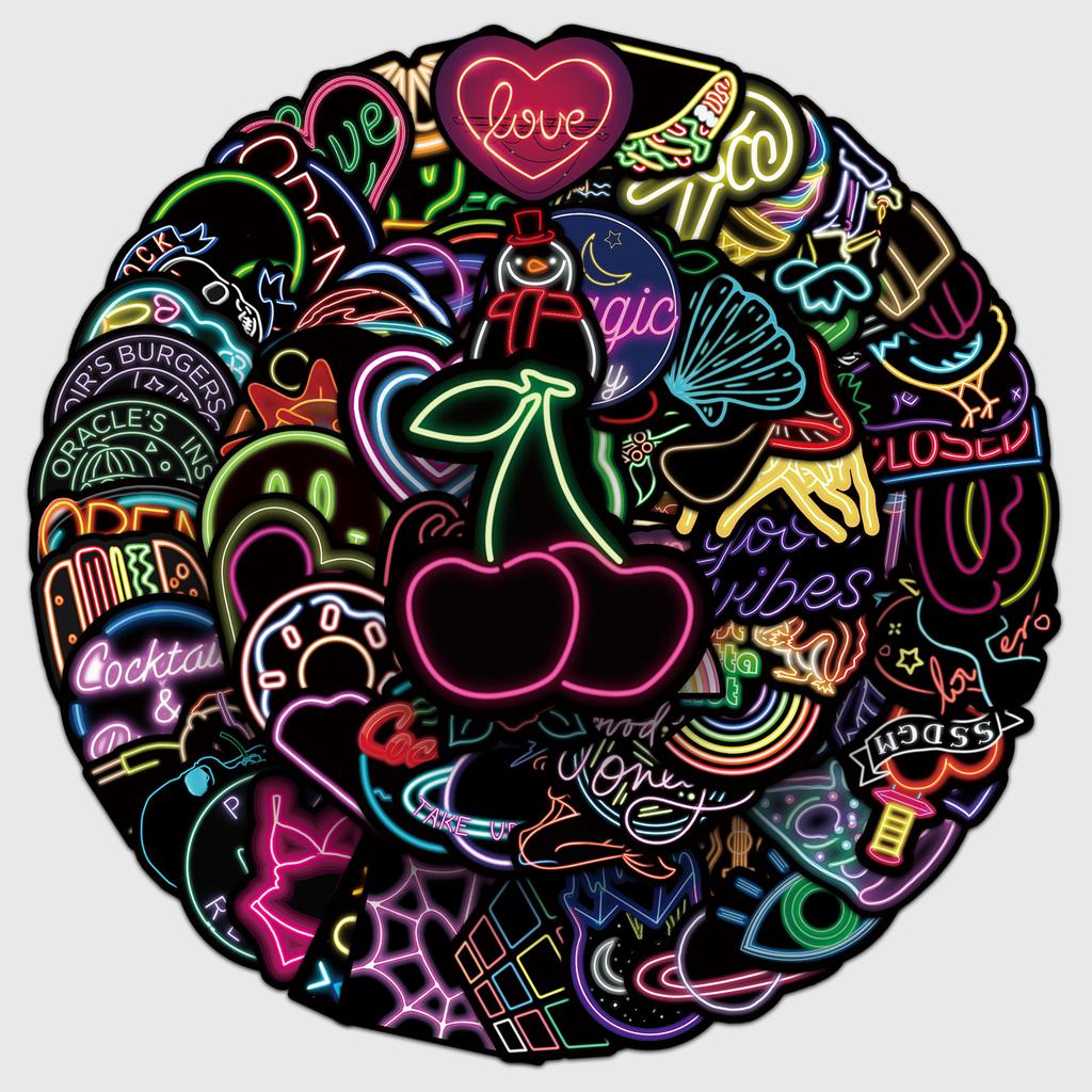 100 Neon Color Personality Ins Style Small Fresh Decorative Scooter Motorcycle Bicycle Car Stickers