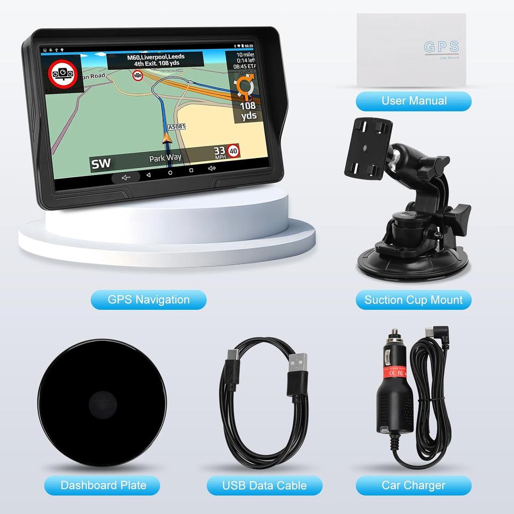 9-inch GPS Navigator for Car Truck RV with 2025 Map, Voice Navigation, Speed & Red Light Warning