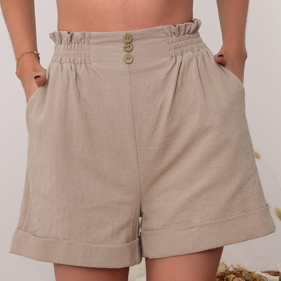 

YYFS женские модные повседневные однотонные свободные шорты с принтом XL хаки