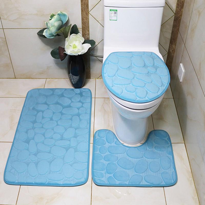 Coral Fleece Pebble Bath Mat Set - Anti-Slip, Water-Absorbing, Three-Piece Set