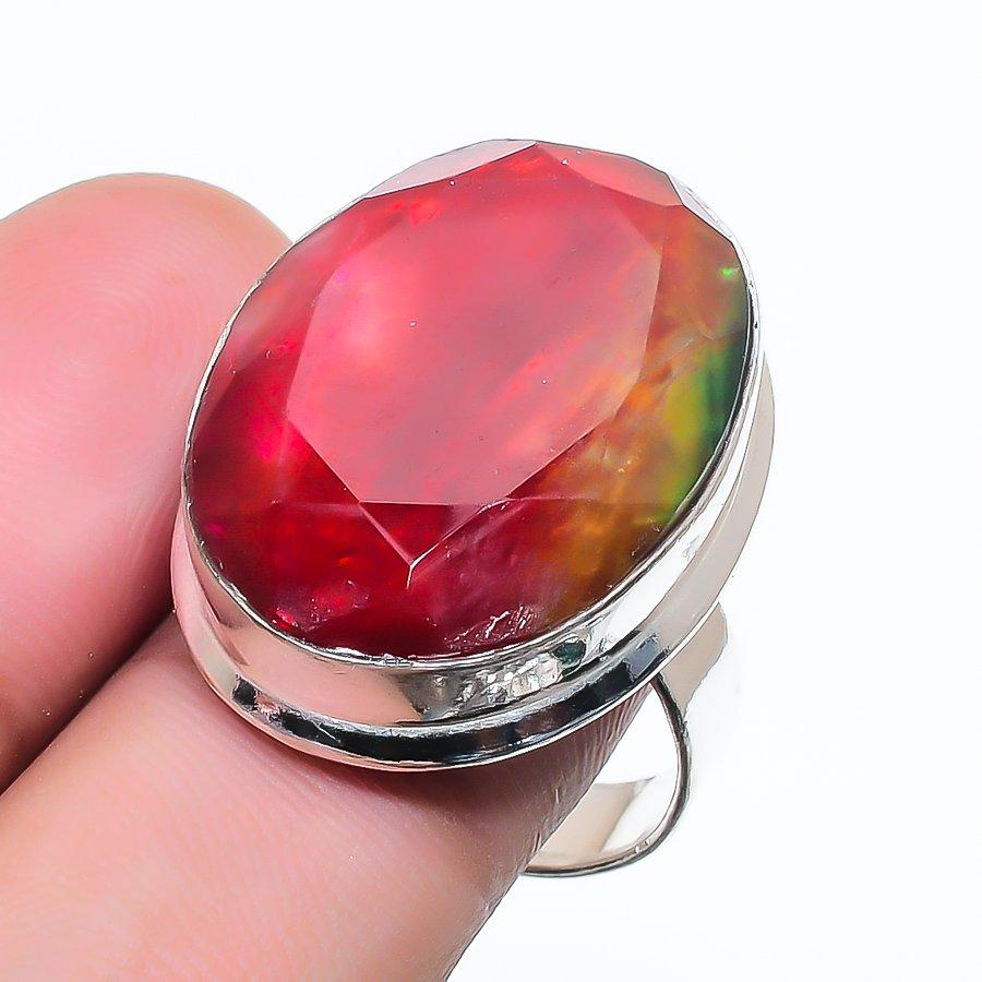 Natural Ammolite Gemstone Handmade 925 Sterling Silver Jewelry Ring Size 8 AR-17158