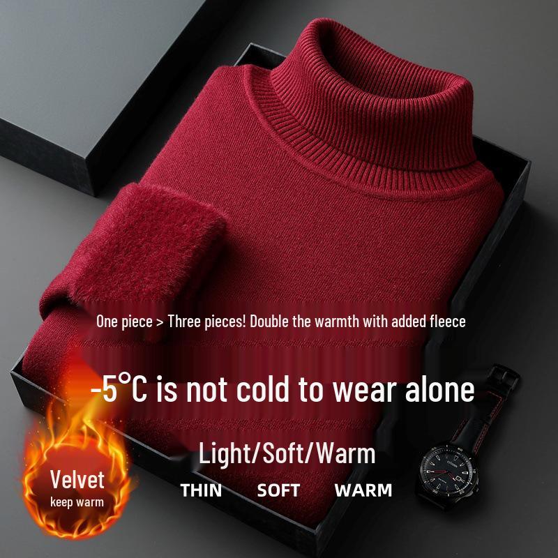 

2025 Men s High Neck Wool Blend Plush Lined Sweater - Autumn/Winter Warm Knitwear L (115-135 lbs)