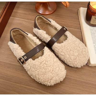 Fashion Designer Vintage Women Warm Fur Flats Shoes Fashion Shallow Belt Buckle Spring Autumn Ladies Comfort Loafers Shoes