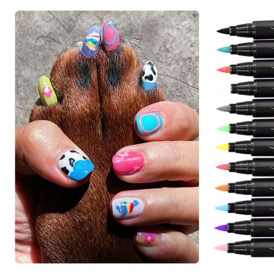 Yousheng 12-Color Pet Nail Art Pen Set Quick Dry Dog Nail Polish Pens for Puppy Cat Soft Brush Tip Creative Pet Grooming
