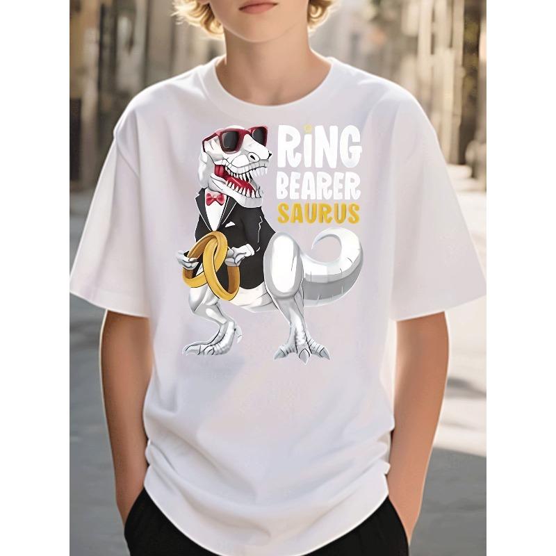 European sizes Boys Clothing Casual Trendy Dinosaur Ring Bearer Saurus Graphic T-Shirt  Kids Wear for Boys Party Outfit Casual Wear 110