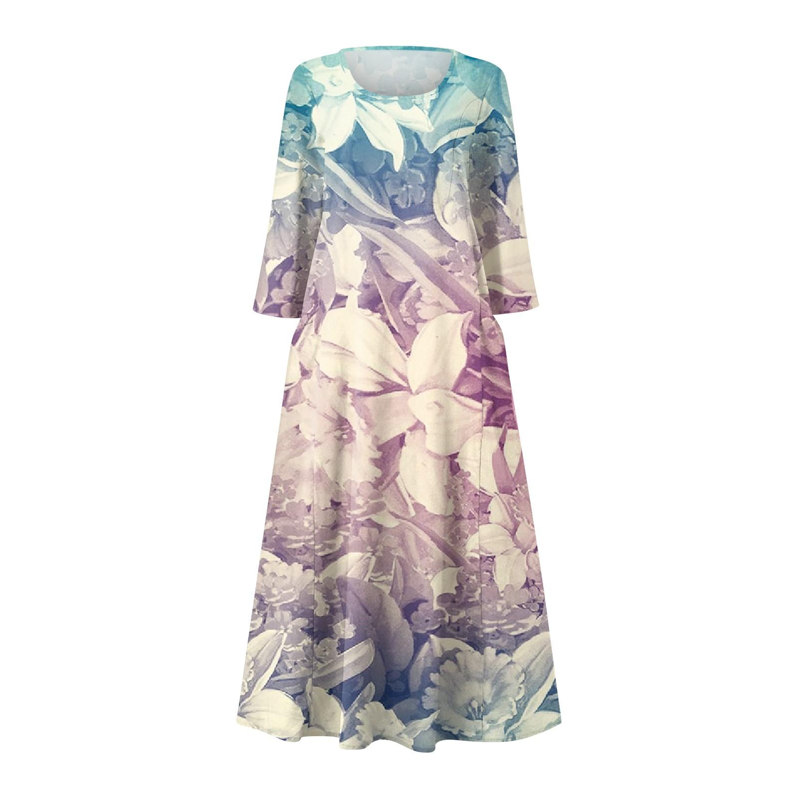 Женское повседневное удобное хлопковое карманное платье с цветочным принтом и рукавами — фото 4