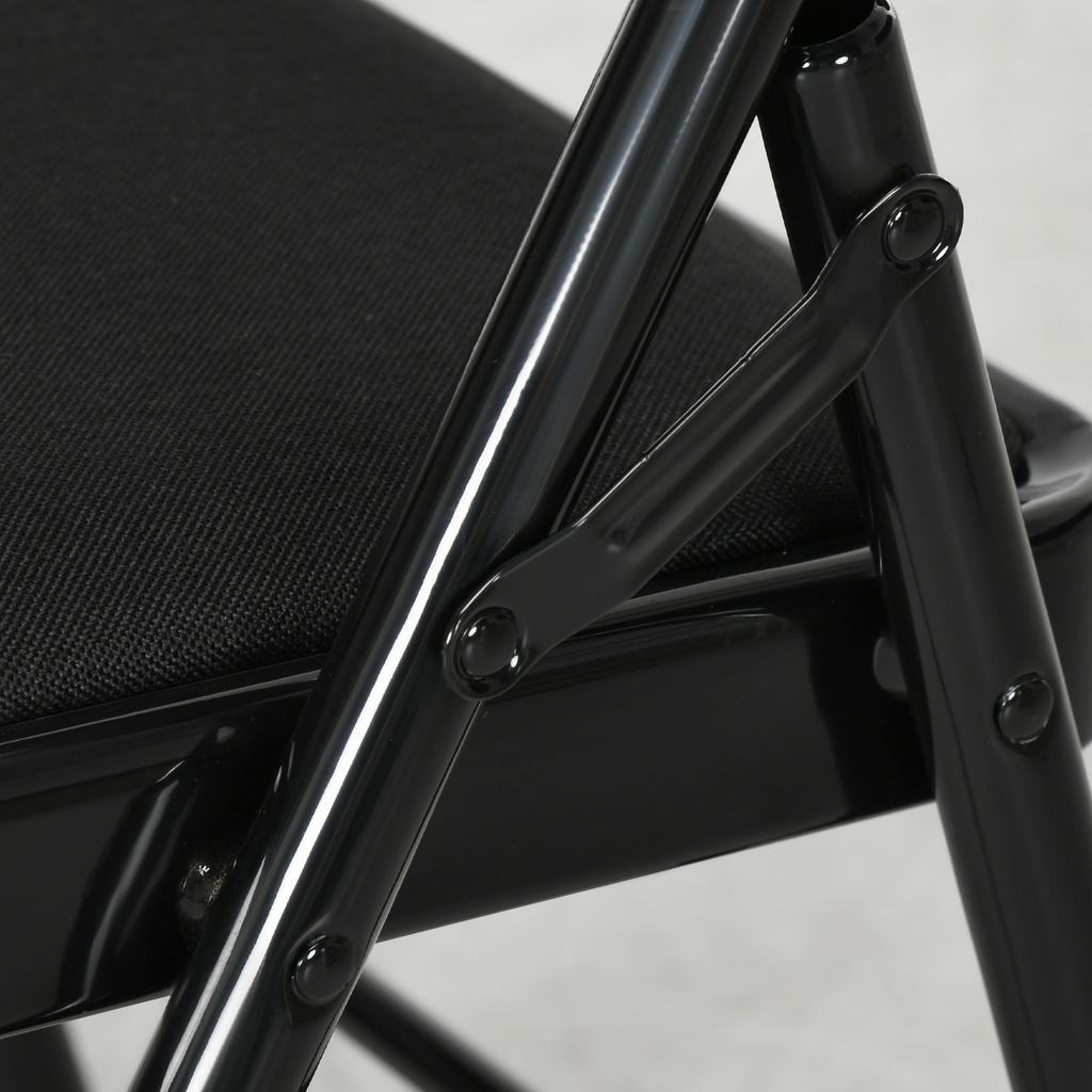 Set of 6 Folding Chairs with Padded Seat in Polyester and Steel Structure, Black