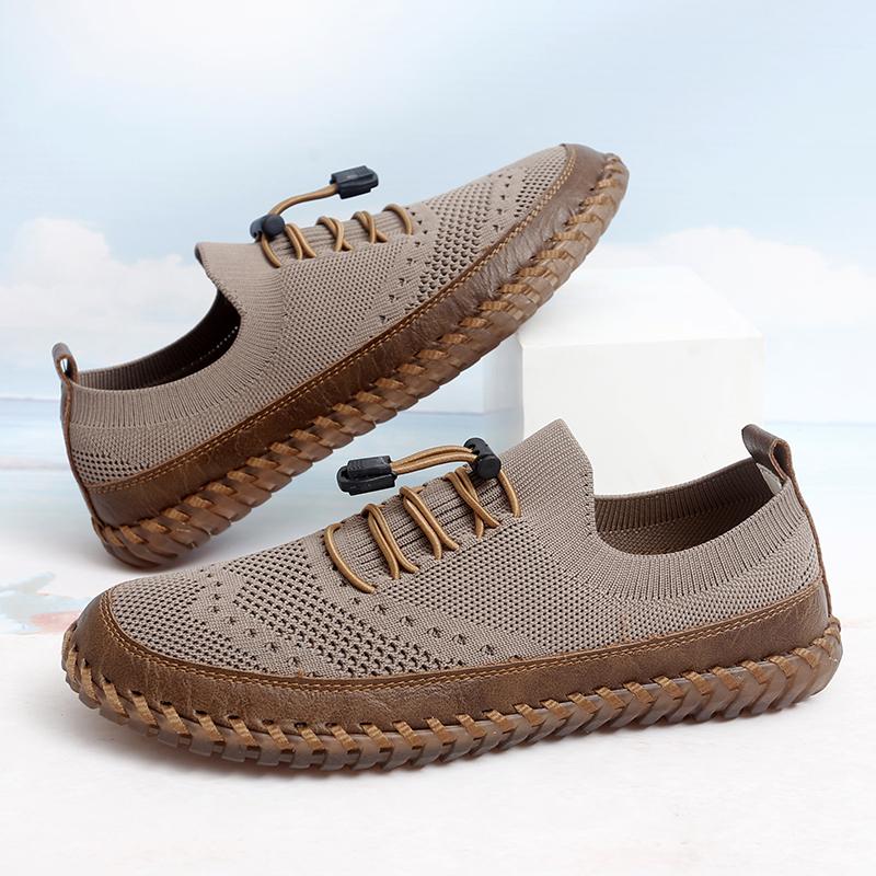 Módní ručně šité kožené síťované boty pro muže Outdoorové lehké řidičské ploché boty Protiskluzové vycházkové turistické boty Nazouvací ležérní boty Tenisky