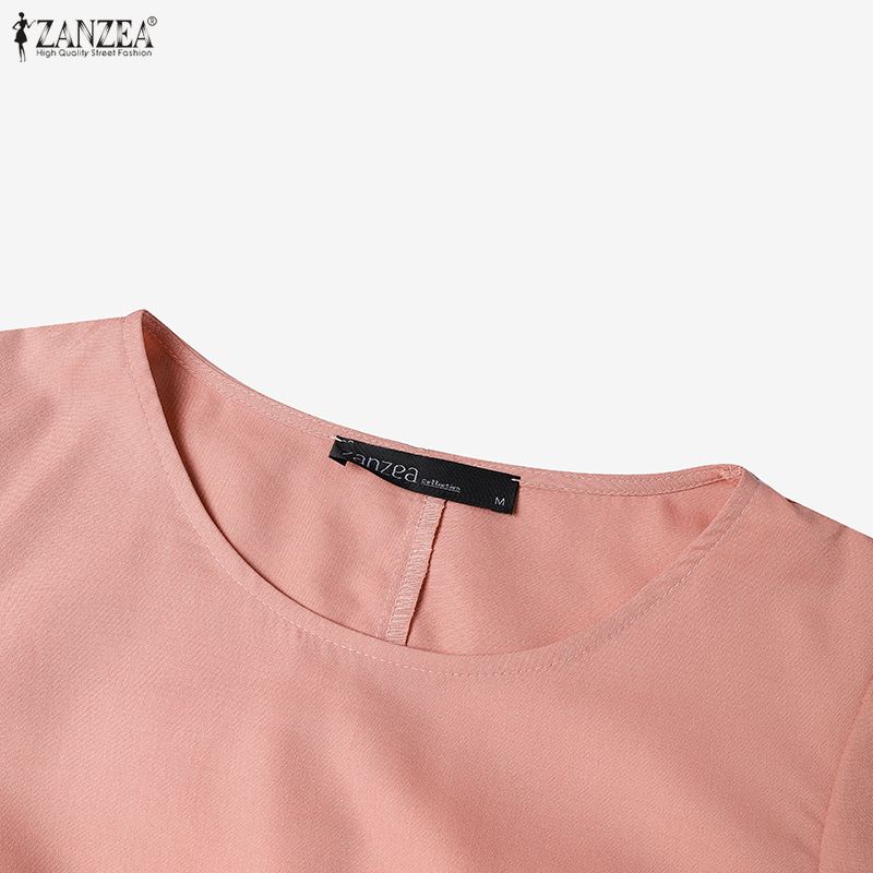 ZANZEA Women Casual Round Neck Short Sleeve Print A-Line Dress