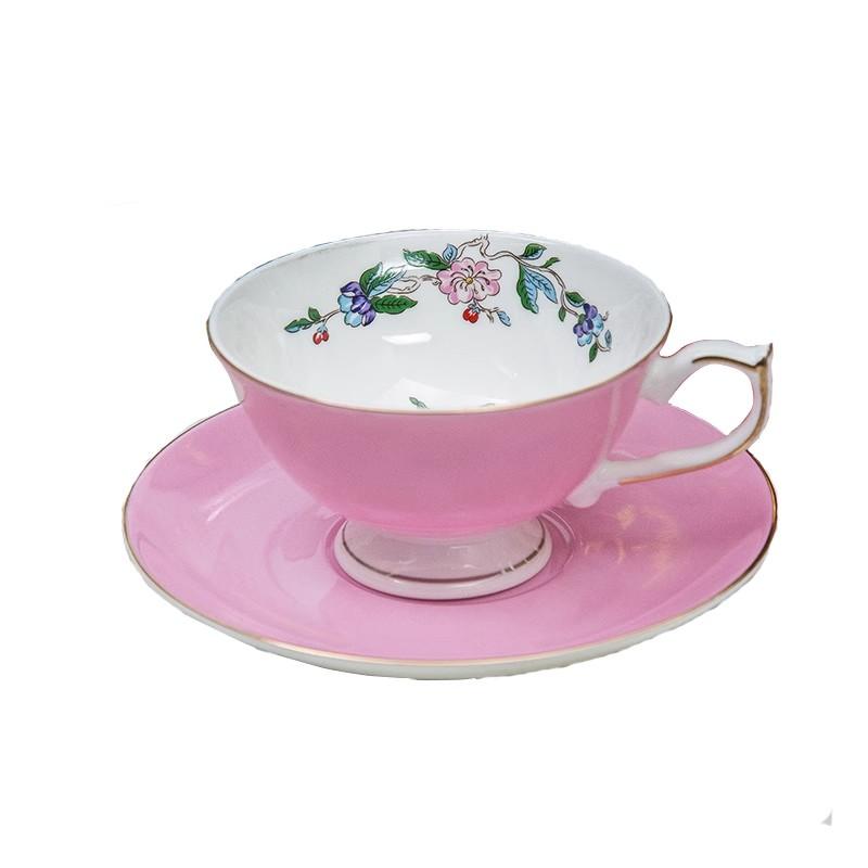Bone China Kaffeetasse Untertasse Set Keramik Rote Teetasse Untertasse Handbemalt Goldrand Rosa Kaffeetassen Valentinstagsgeschenk