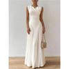 Women V‑Neck Sleeveless Pleated Maxi Evening Gown Elegant Slim Long Dress Formal Wedding Guest Cocktail Party Floor‑Length Dress