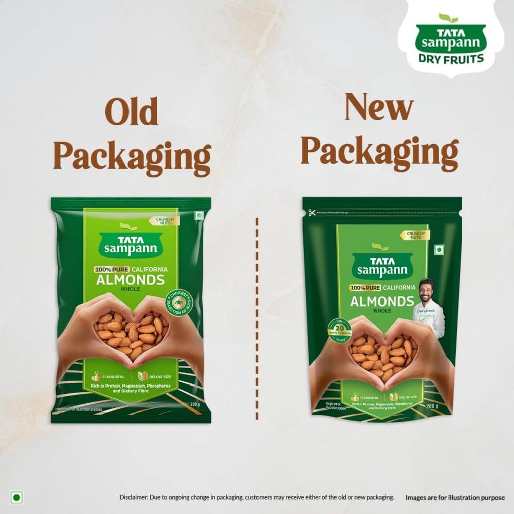 TATA Sampann Pure California Almonds Whole 200g Pack of Premium Crunchy Nuts High In Protein Fiber