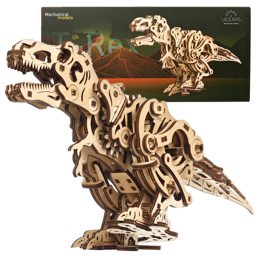 Ugears Tyrannosaurus Wooden Puzzle, Moving, No Glue or Tools Required, 3D Puzzle, Dinosaur Model, Adult, Wooden Assembly Kit, Advanced