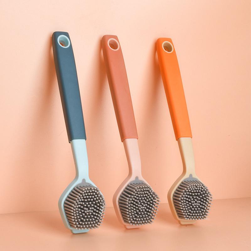 Cleaning Brush Kitchen Soft Plastic Long Handle Silicone Brush Dishes Scrub POTS Brush Decontamination Cleaning Brush