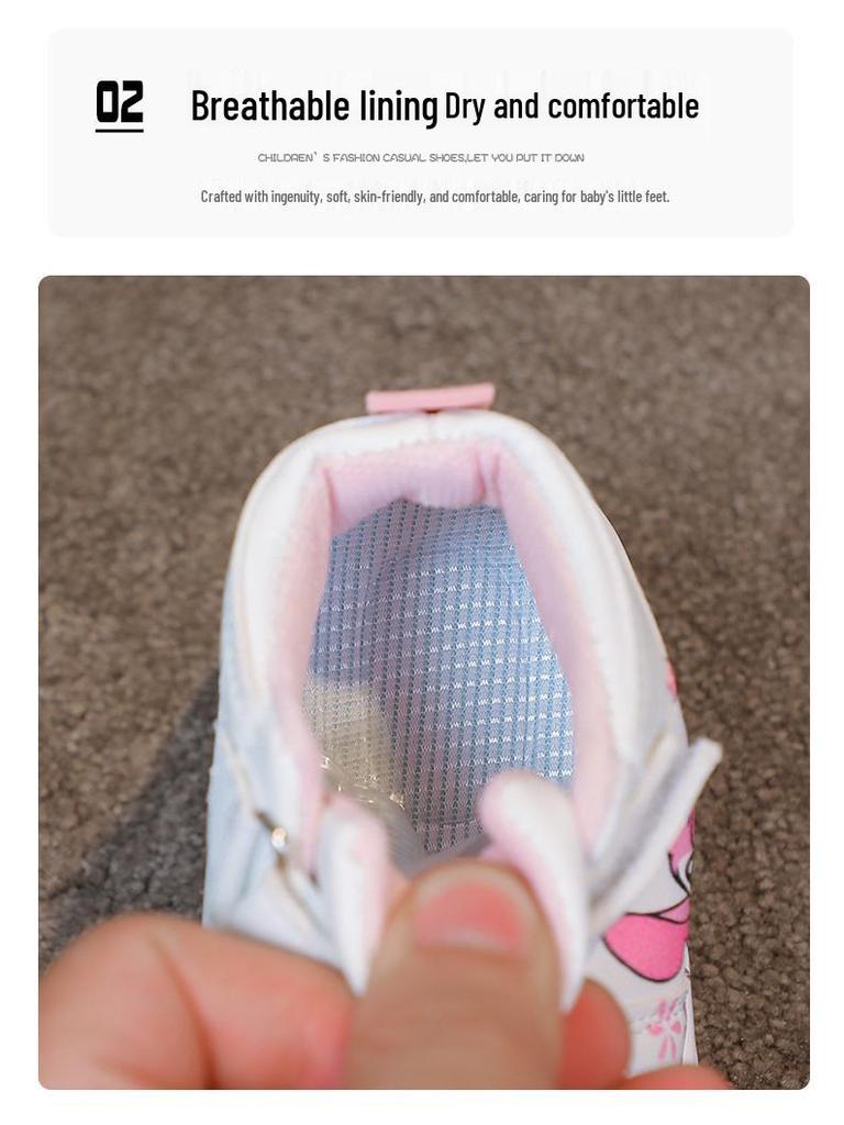 Atmungsaktive High-Top Cartoon-Skateschuhe für Kleinkinder und Mädchen, Leichte und lässige weiße Sneaker