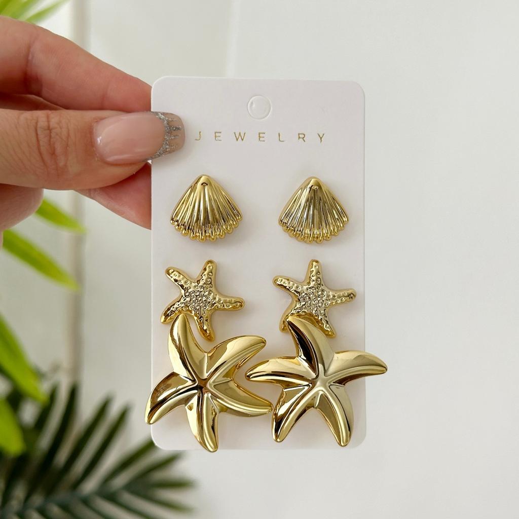 CCB Shell Starfish Stud Earrings Set For Women Men Conch Spiral Waterdrop Earrings Fashion Summer Beach Seaside Party Zircon
