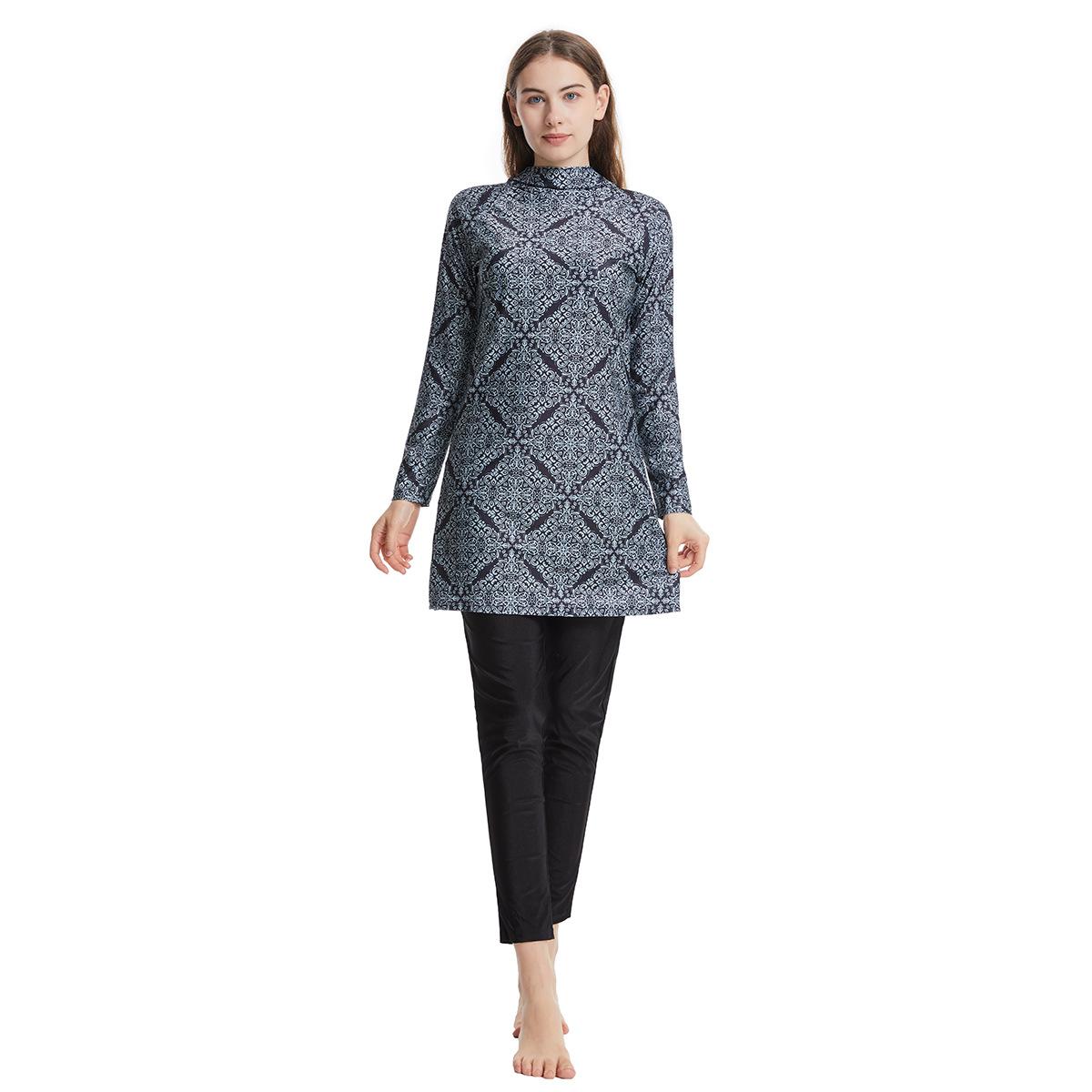 

Женский купальник из двух частей с мусульманским принтом, толстовка с длинным рукавом, купальный костюм, купальник с полным покрытием, удобный купальный костюм, защита от солнца XXXL серебряный