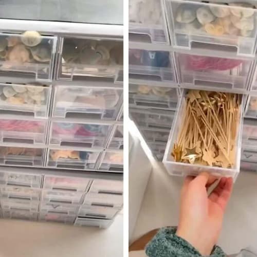 TOPIND 60-Grid Parts Cabinet, Parts Storage, Parts Cabinet, Tool Box, Parts Case, with Drawer Stoppers (Black)