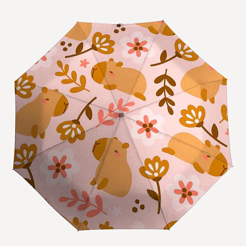 Parapluie de voyage sur le thème du Capybara - 8 baleines, ouverture et fermeture automatiques, design pliable portable, parapluie compact et élégant adapté pour l'extérieur