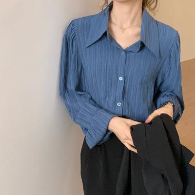 Women's T-shirt Vintage Pleated Long-sleeved Shirt Female Design Sense Niche Chic Tops Female Blouses
