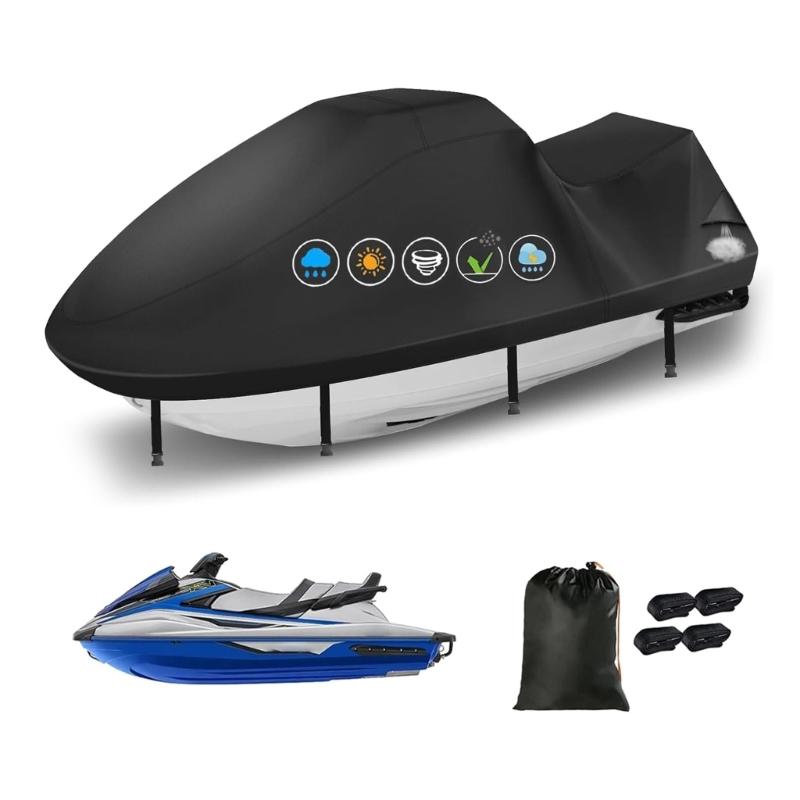 Universal PWC Cover With Elastic Hem And Adjustable Straps For Secure Fit On 120-135 Inch Personal Watercraft
