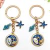 Ocean Drip Blue Starfish Seashell Keychain - Zinc Alloy