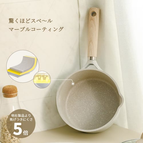 CAROTE COSY (16cm) Saucepan with Lid, Induction Compatible, PFOA/PFOS Free, Marble Coating, Non-Stick, Easy to Clean, Perfect for One-Person Frying, G