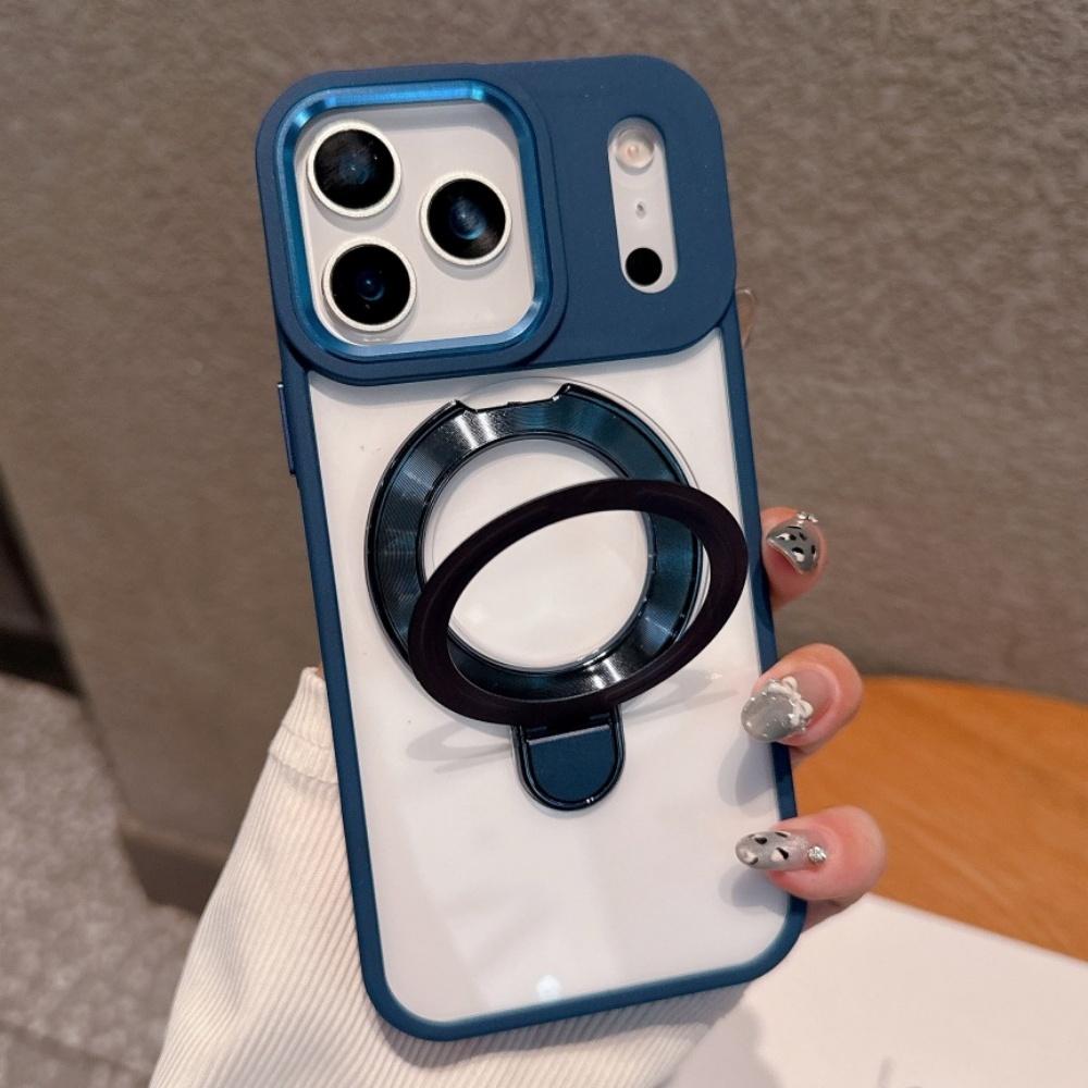For Magsafe Magnetic Kickstand Stand Case For iPhone 17 16 15 13 14 Plus 17 Pro Max Transparent Metal Wireless Charge Ring Cover