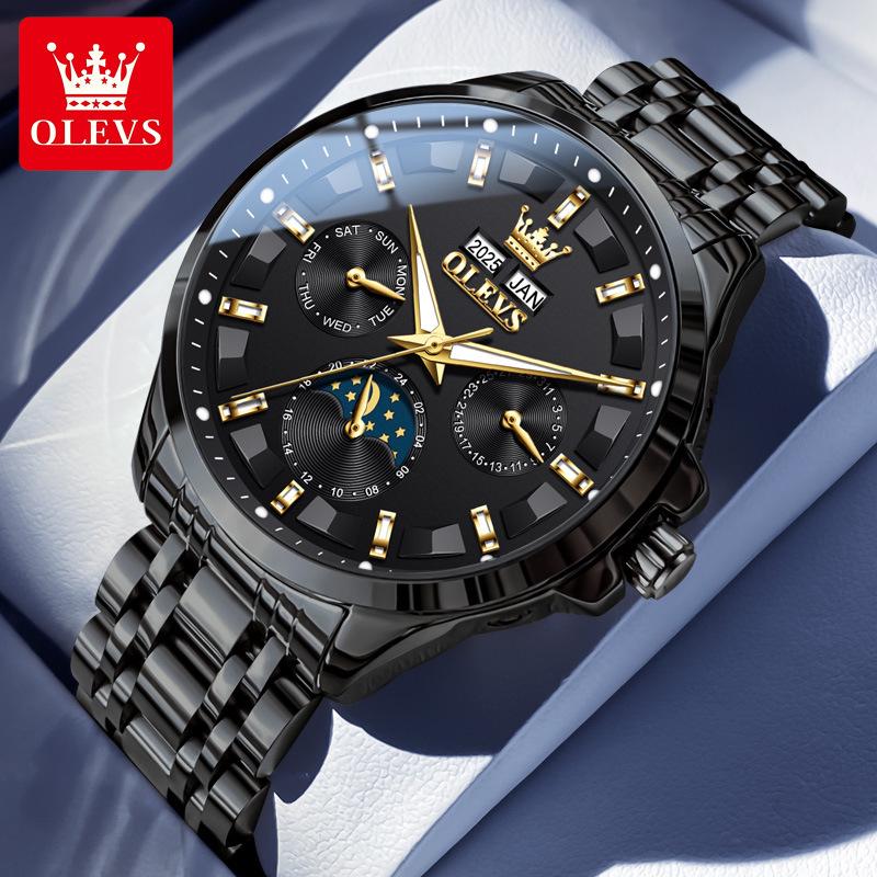 Oulishi Multifunktionale Automatische Wasserdichte Herrenuhr mit Ewigem Kalender