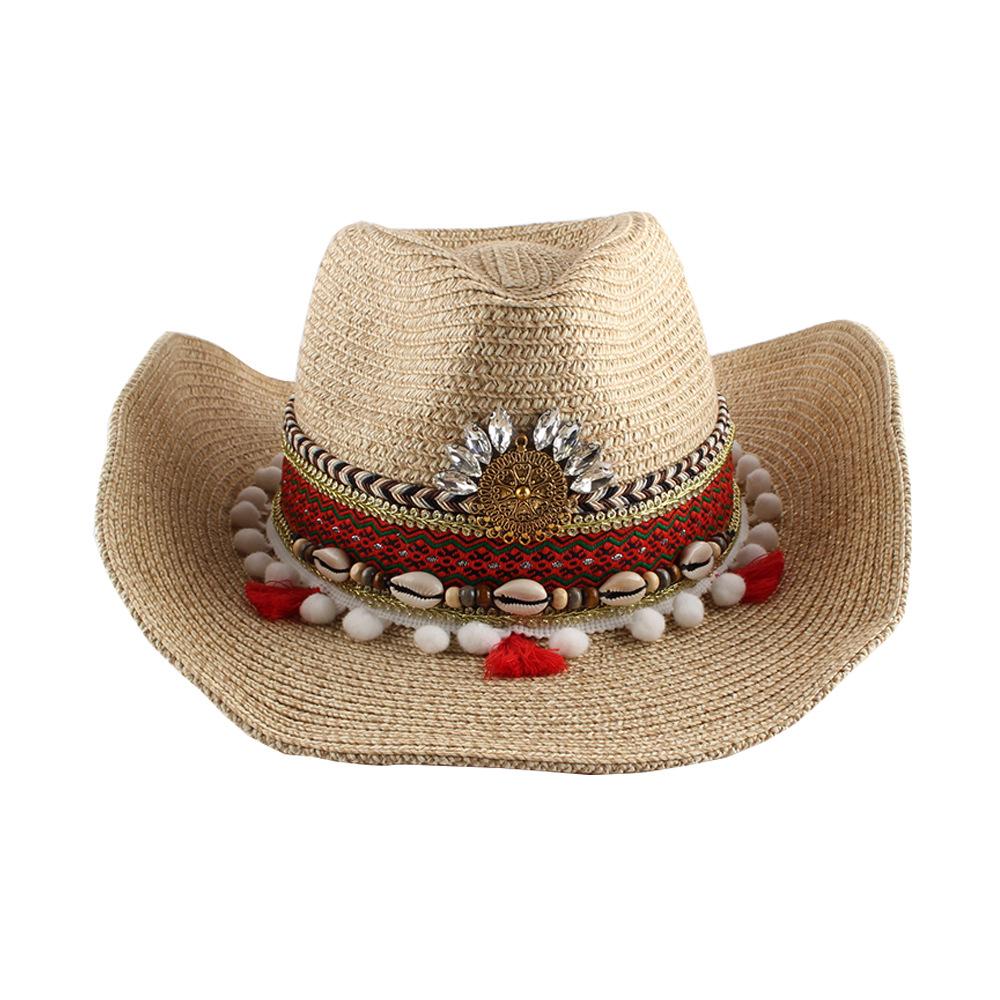 Spring and Summer New Sunscreen Hats, Women's European, American and Western Cowboy Hats, Women's Tide Outdoor Beach Sunshade Straw Hats