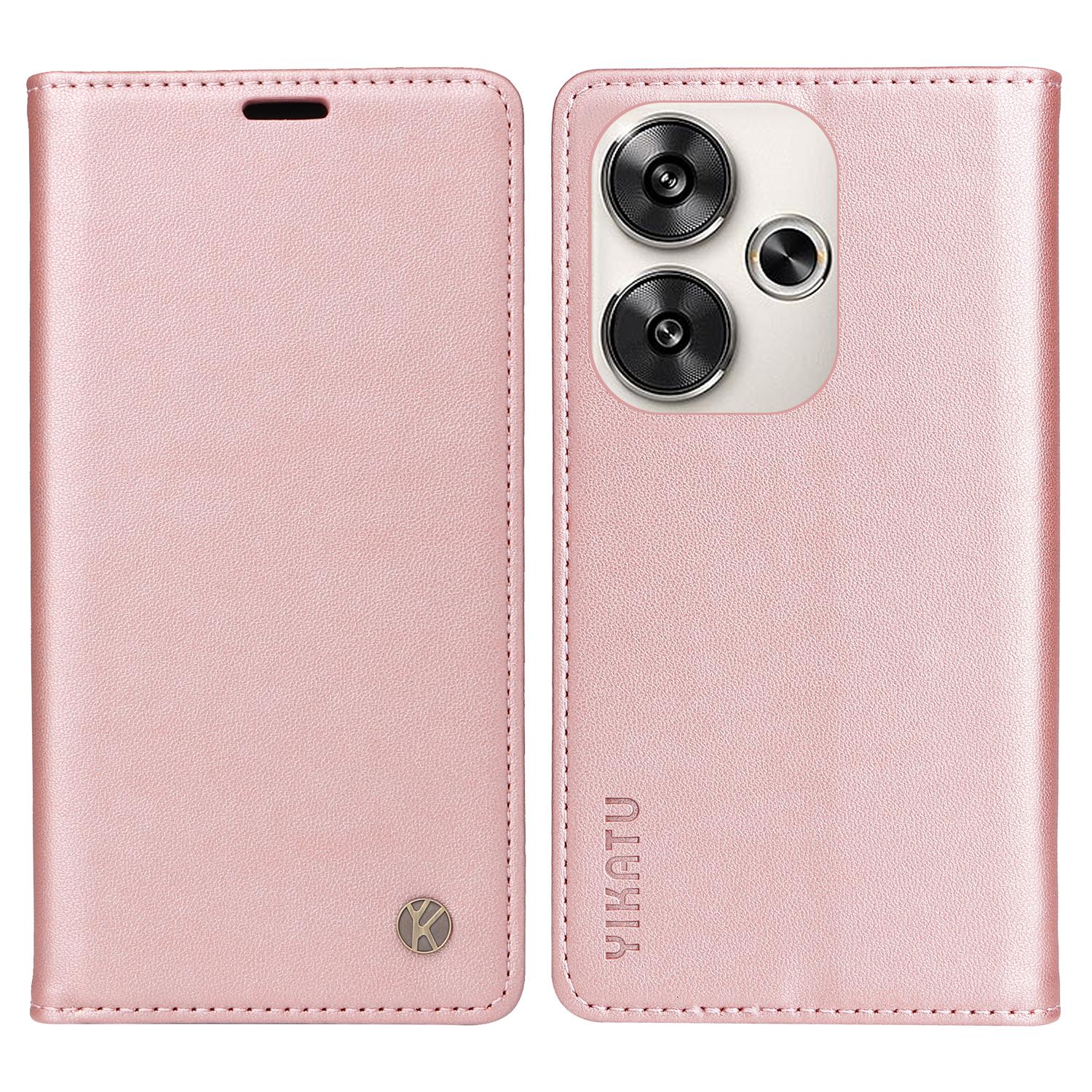 

YIKATU YK-001 For Xiaomi Redmi Turbo 3 5G/Poco F6 5G Case PU Leather Wallet Folio Phone Cover Rose Gold