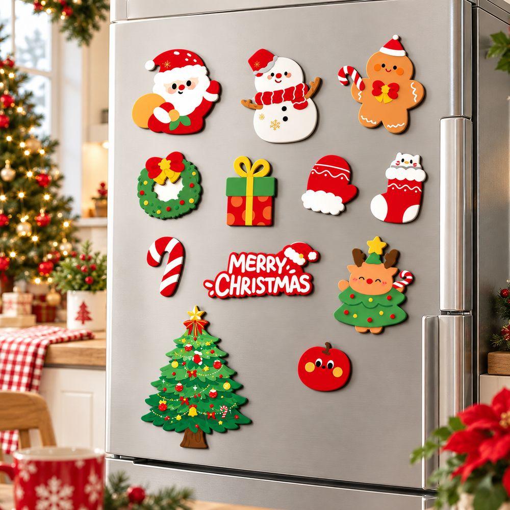 12Pcs Christmas Tree Magnetic Stickers Santa Claus Refrigerator Magnets  Holiday Gifts