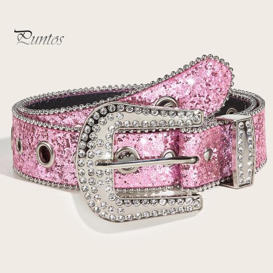 Curea de blugi pentru femei, cu strasuri strălucitoare, cu găuri multiple, cu lungime reglabilă, cu cataramă strălucitoare, curea lată din aliaj